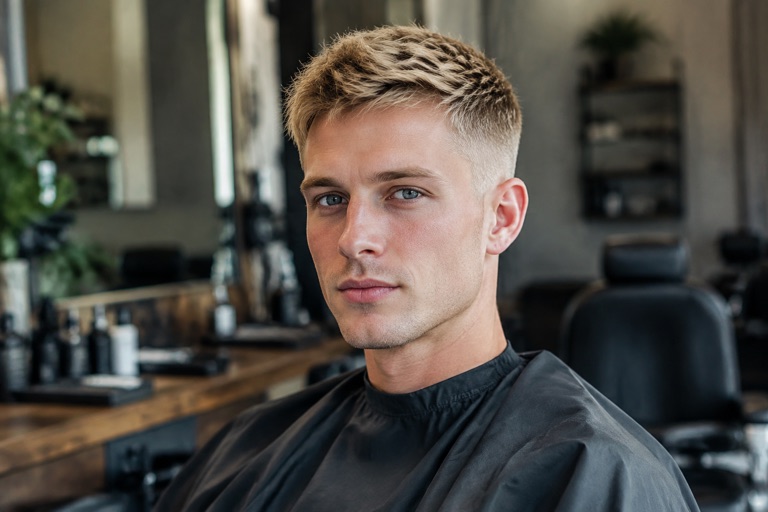 Mann mit kurzem, texturiertem Goldblond