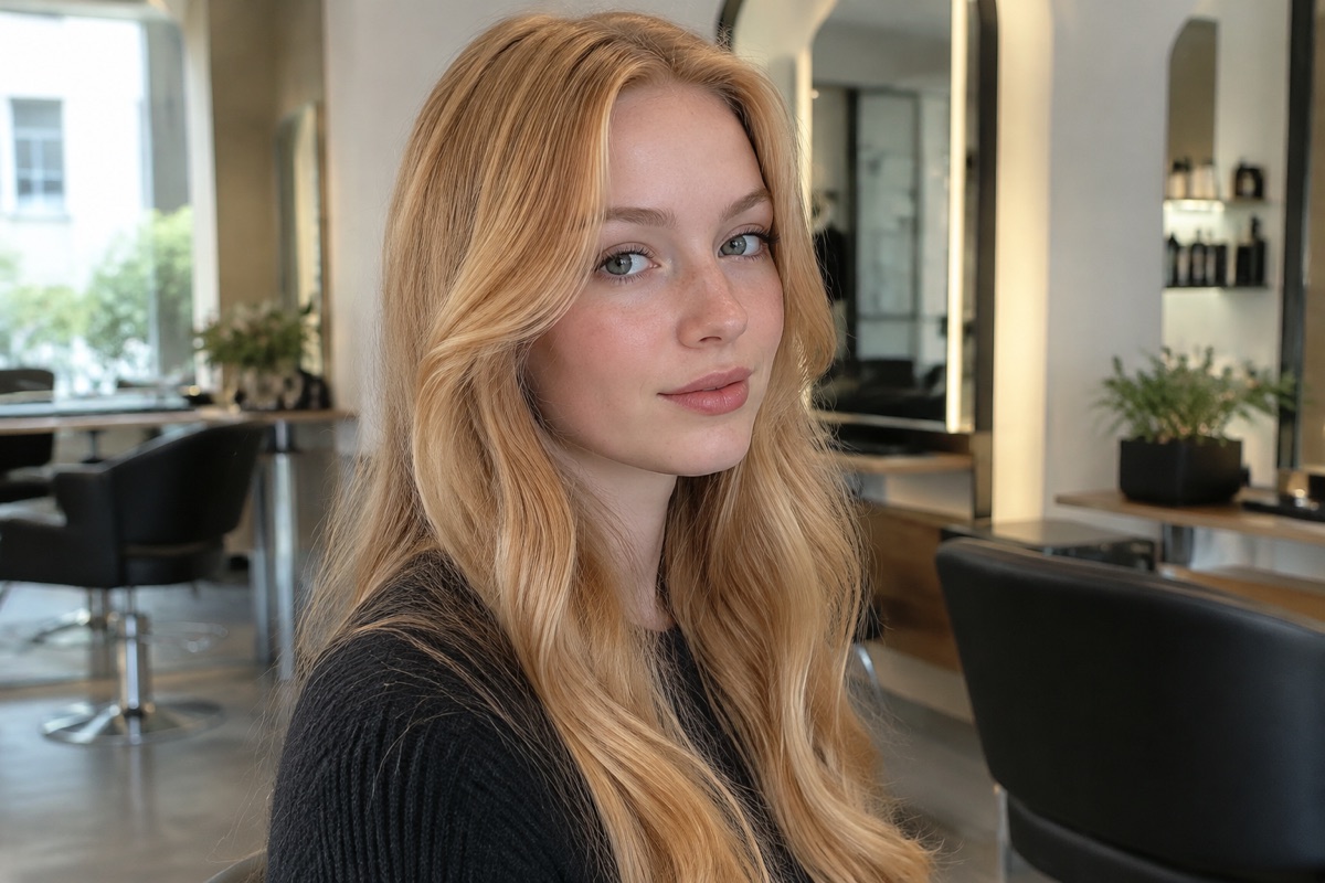 Frau mit sehr hellem, fast erdbeerblondem Kupferblond