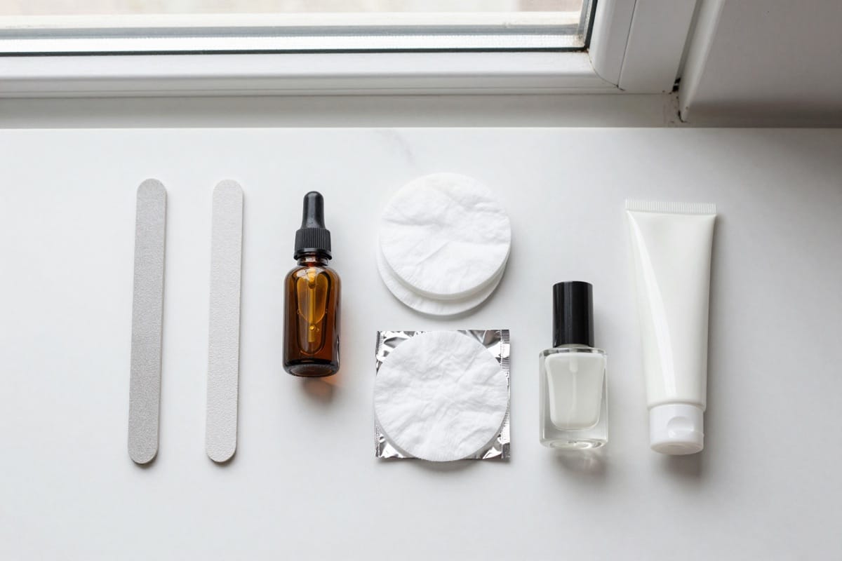 Nagelpflege-Set: Feile, Nagelöl, Wattepads, Folie, Remover und Handcreme zum Entfernen von Acrylnägeln