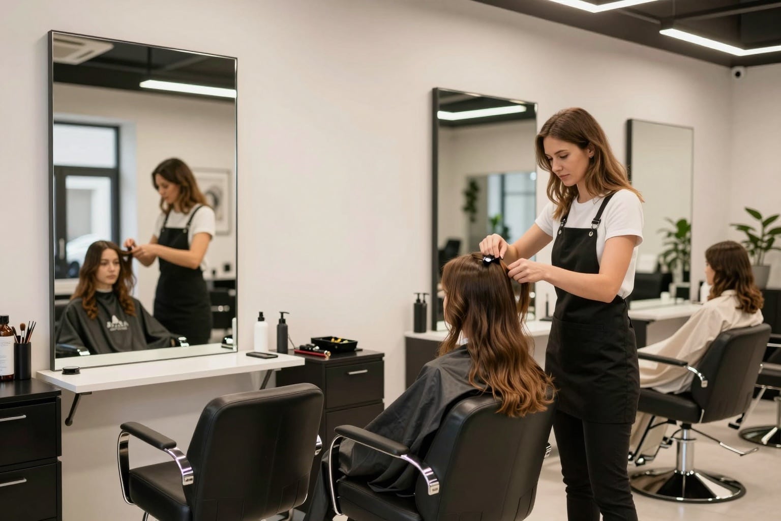 Moderner Friseursalon in Brandenburg mit Friseurin und Kundin