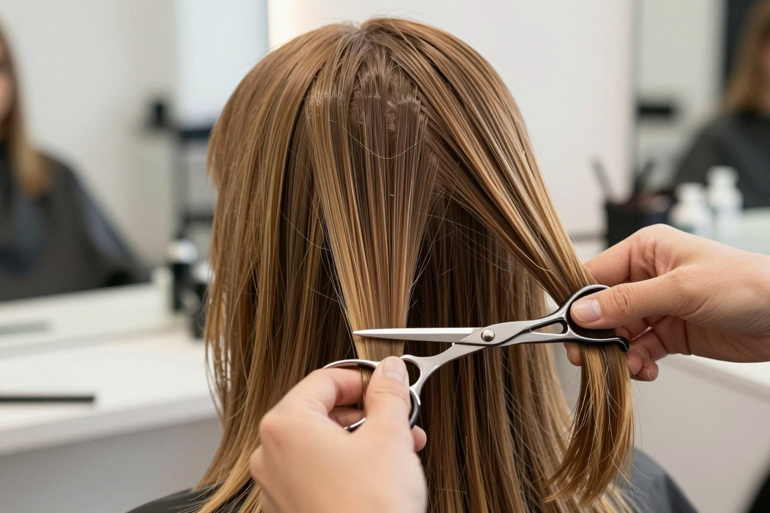 Friseurin schneidet Haare einer Kundin in einem Hamburger Salon