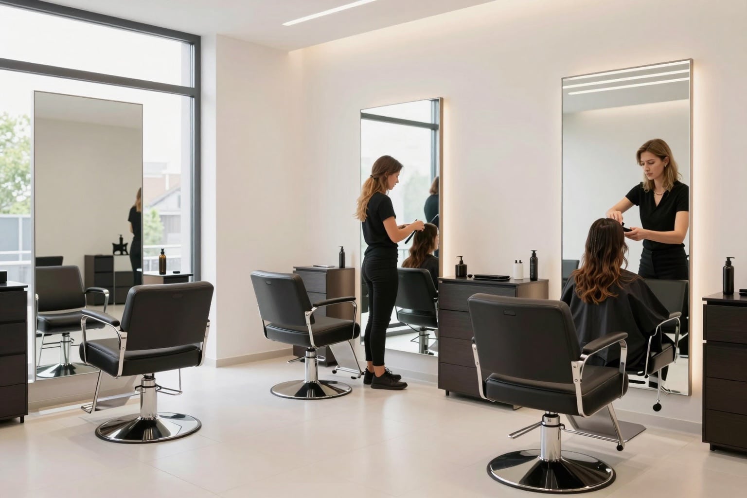 Moderner Friseursalon in Hessen mit Stylingplätzen und Spiegeln