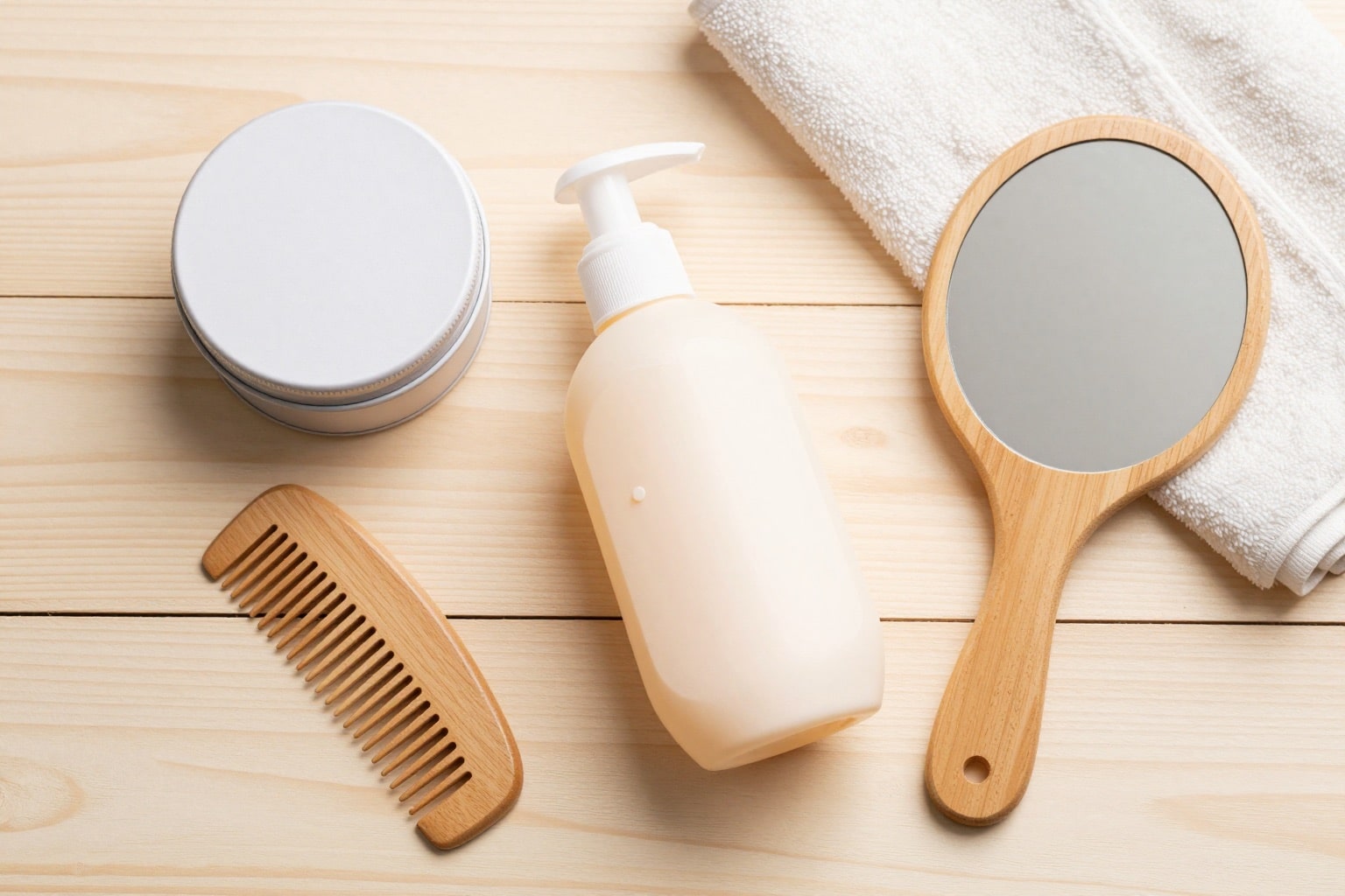 Pflegeleichte Styling-Produkte für Kinderhaare als Flatlay
