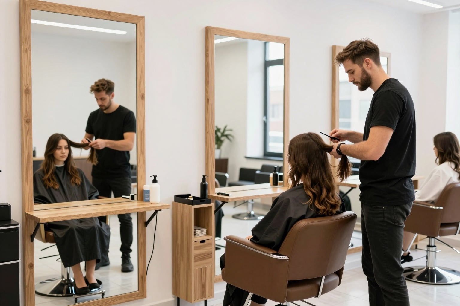 Moderner Friseursalon in Sachsen-Anhalt mit Stylisten und Kundinnen