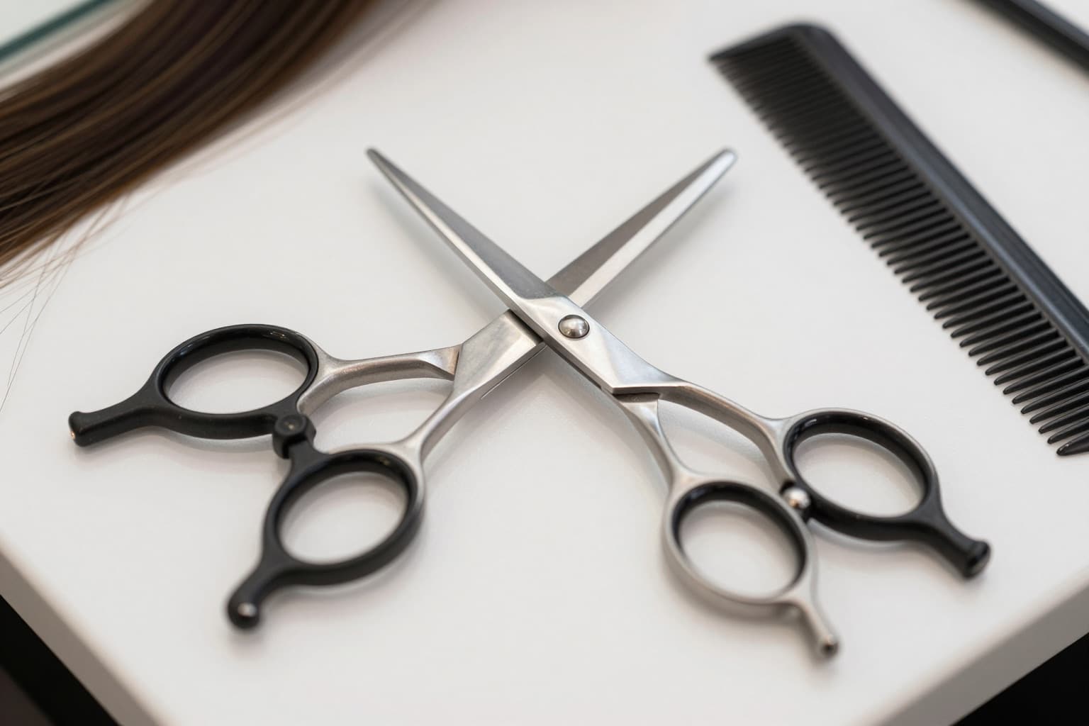 Friseurschere und Kamm auf einer Styling-Station