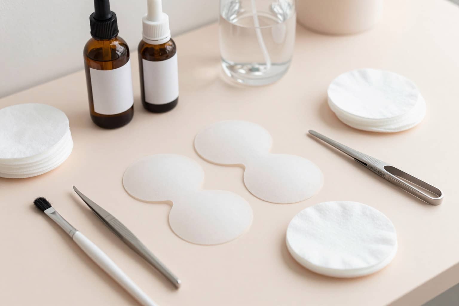 Equipment für ein Wimpernlifting auf einer Ablage im Kosmetikstudio