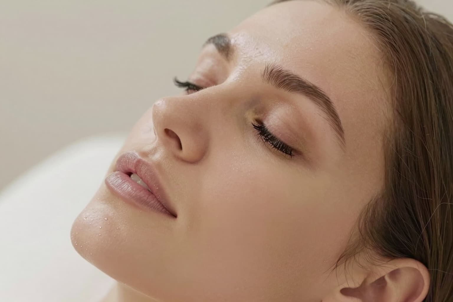 Europäische Frau mit natürlich gelifteten Wimpern nach einem Lash Lift